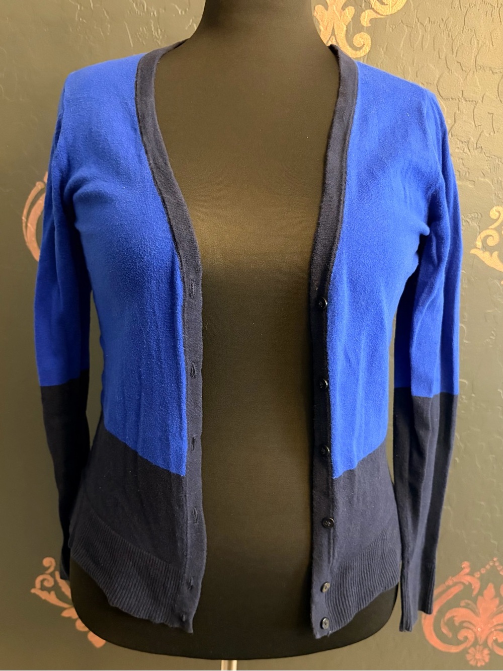 Merona Blue and Navy Colorblock V-Neck Cardigan